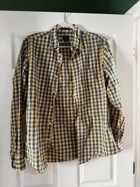 J. Crew Yellow and Navy Flex Washed Shirt